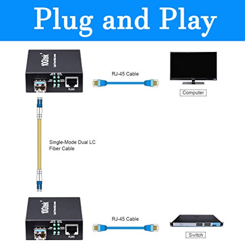 A Pair Of Gigabit Single Mode Lc Fiber Media Converter, With 2 Pcs Sfp Lx Modules, 1.25G/S Fiber To Ethernet Converter, 1000Base-Lx To 10/100/1000Base-Tx, Sfp To Rj45, Smf, 1310Nm, Up To 20Km