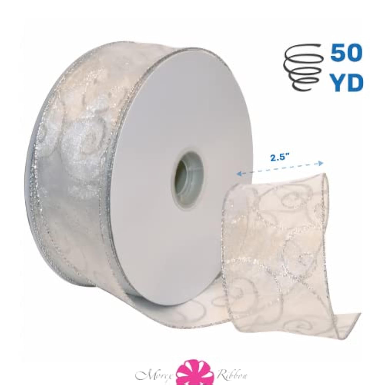 7416.60/50-701 Swirl 2.5" X 50 Yd Nylon Sheer Curling Wired Glitter Ri