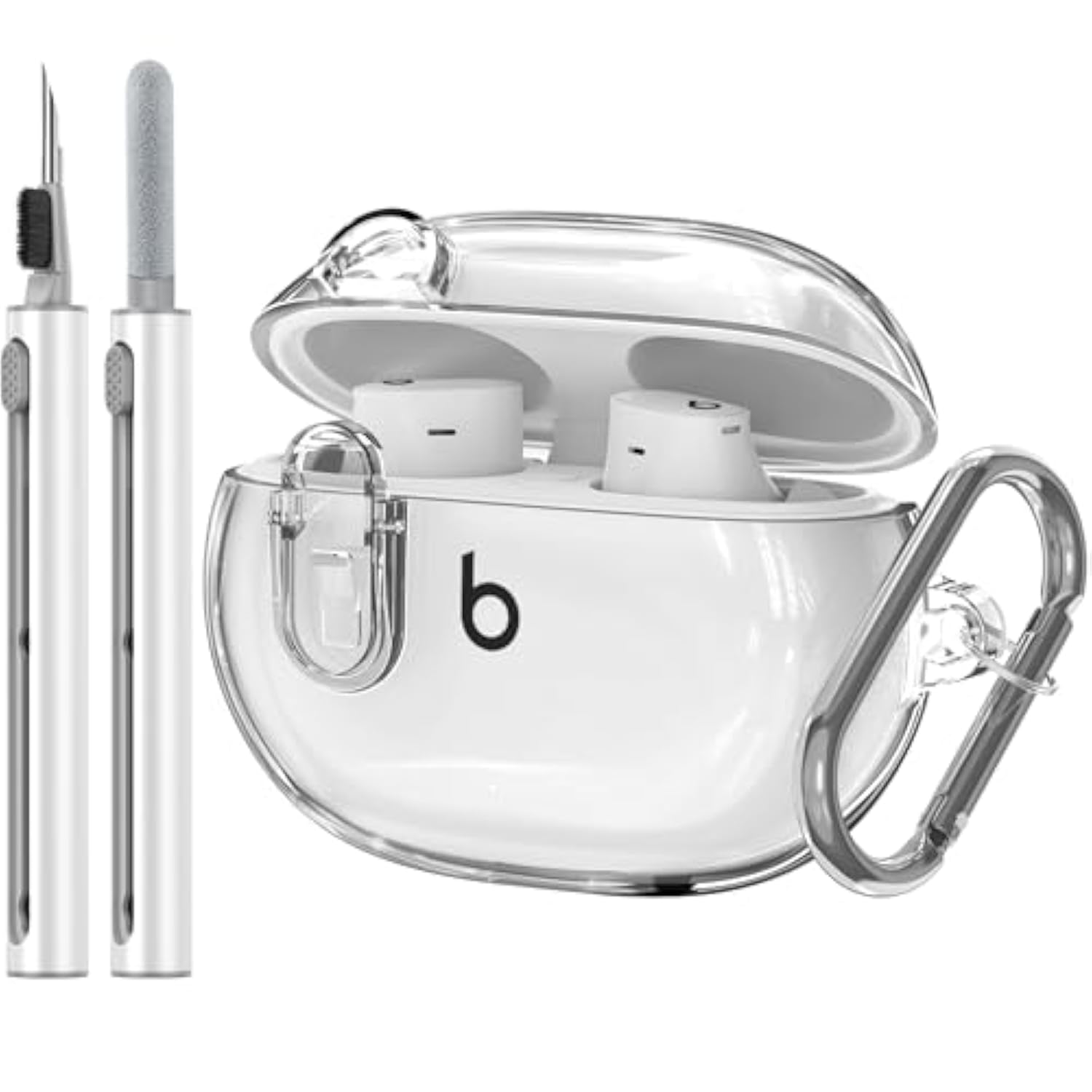 Compatible With Beats Studio Buds/Studio Buds Plus Case Cover Clear 2021/2023 Men Lock Clip With Cleaner Kit, Protective Cover For New Beats Studio Buds + Wireless Earbuds Case With Keychain, Clear