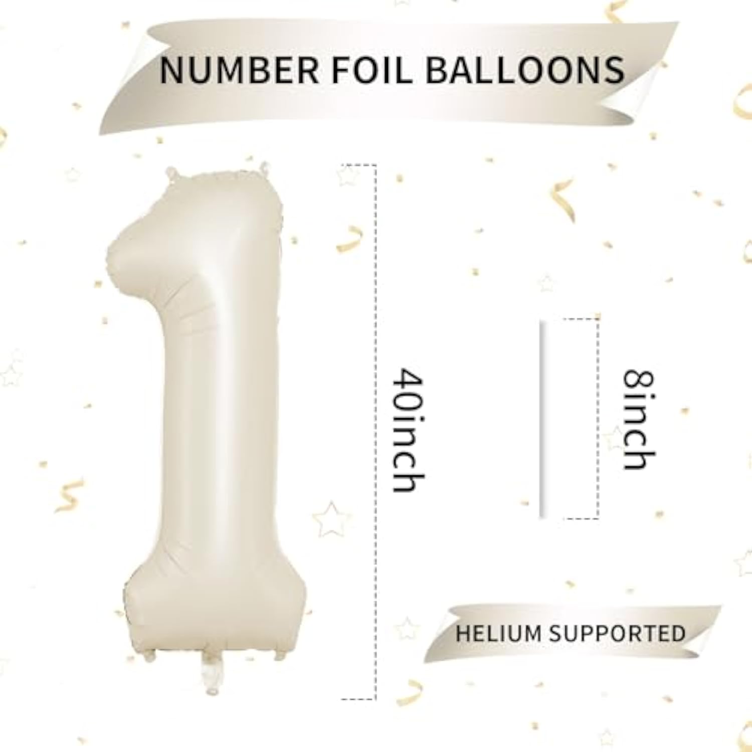 40" Cream Number 1 Balloon, Beige Large 1st Birthday Foil Balloon for Party Decor