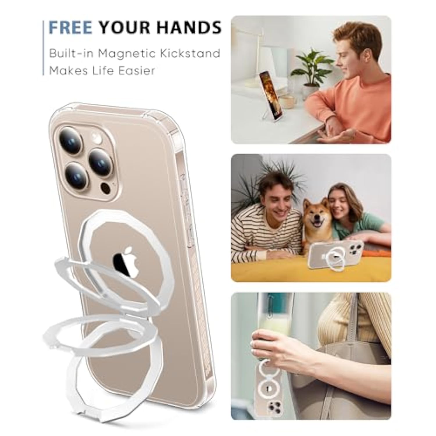 Compatible With Iphone 16 Pro Max Case, Built-In Screen Protector & Seamless Stand, With Camera Lens Protector, Strong Magnetic Clear Phone Case, Full Body Protective Cover For 6.9" (Clear)