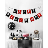 Happy Birthday Banner Black Red Racing Theme Party Garland Decor 13Pcs
