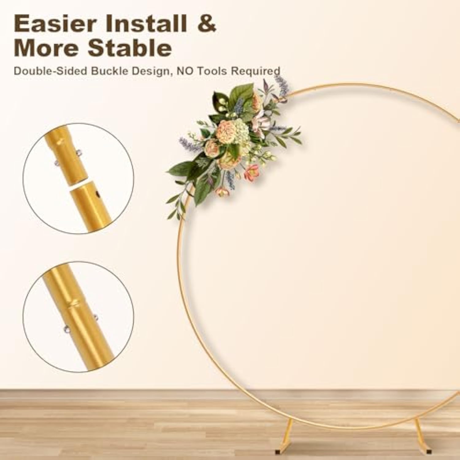 7.2Ft (2.2M) Golden Metal Round Balloon Arch Stand Wedding/Birthday Photo Backdrop