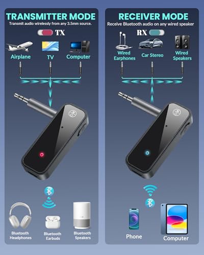 Aux Bluetooth 5.3 Adapter for Car, 2 in 1 Bluetooth Aux Car Adapter Receiver, Auxiliar Audio Blue Tooth para Carro Wireless Dongle with 3.5mm Jack