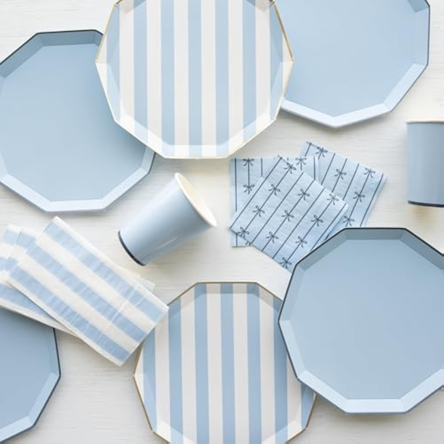 Light Blue Cabana Stripe Paper Guest Towels | Disposable, 3-Ply Napkins | Premium Party Supplies & Decor | Boy Baby Shower, Kids Themed Birthday Parties | Pack Of 20, 4.25" X 7.75"