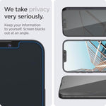Spigen Tempered Glass Screen Protector [GlasTR EZ FIT - Privacy] Designed for iPhone 16e / iPhone 14 / iPhone 13 Pro/iPhone 13
