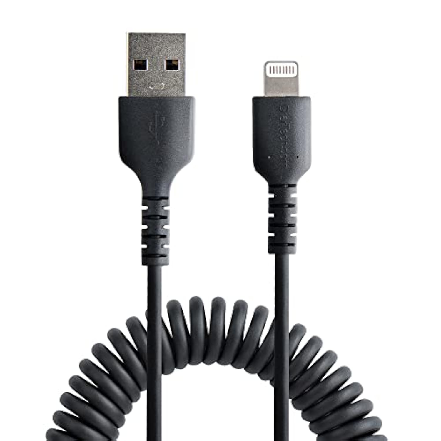 StarTech.com 1m (3ft) USB to Lightning Cable, MFi Certified, Coiled iPhone Charger Cable, Black, Durable TPE Jacket Aramid Fiber, Heavy Duty Coil Lightning Cable (RUSB2ALT1MBC)
