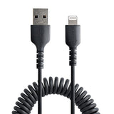 StarTech.com 1m (3ft) USB to Lightning Cable, MFi Certified, Coiled iPhone Charger Cable, Black, Durable TPE Jacket Aramid Fiber, Heavy Duty Coil Lightning Cable (RUSB2ALT1MBC)
