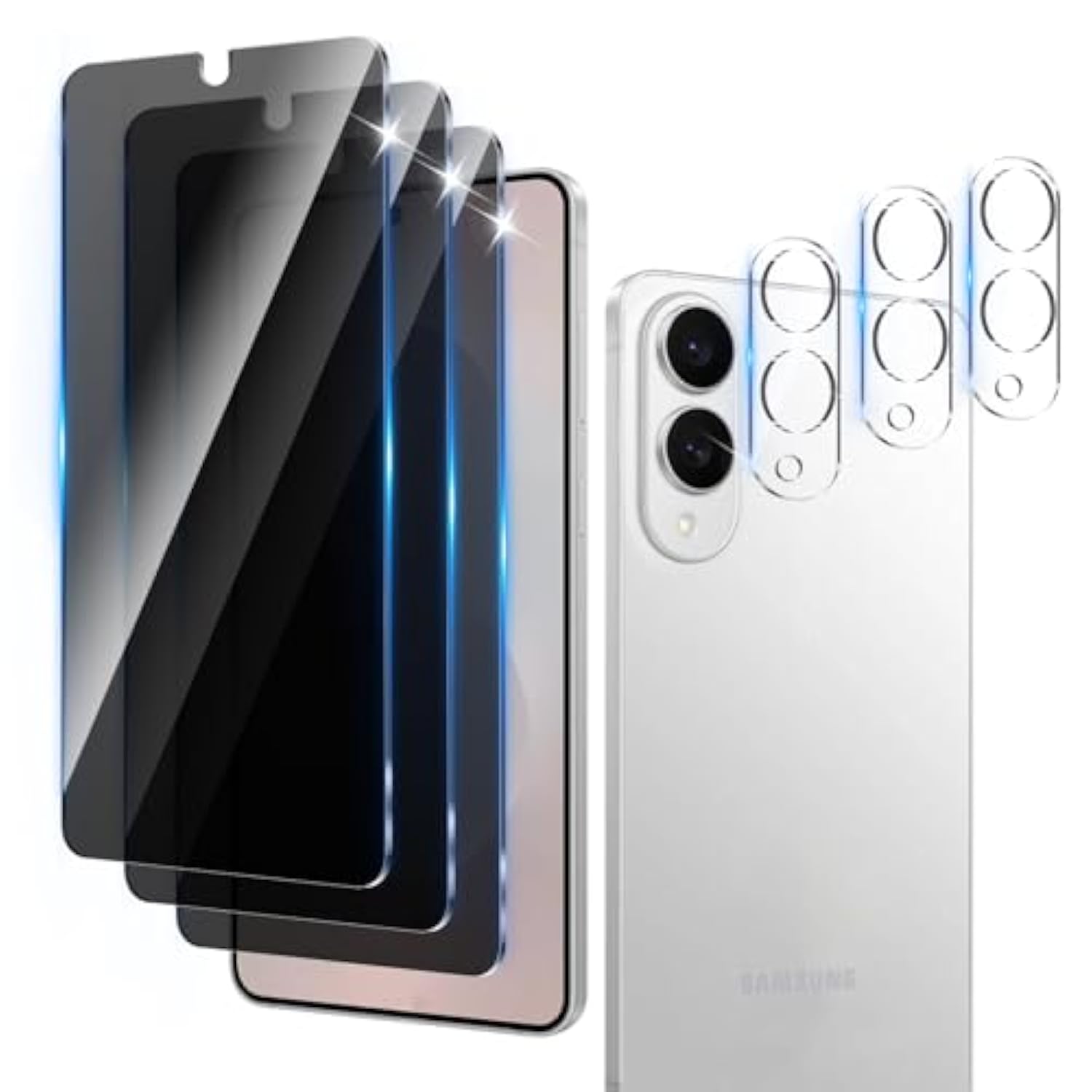 3+3 Pack Privacy Screen Protector Designed For Samsung Galaxy S25 Edge With 3 Pack Camera Lens Protector,Full Coverage Anti-Spy Tempered Glass Film,9H Hardness,Bubble Free,Easy To Install