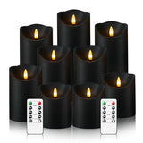 Flameless Candles with Remote, Battery Operated Flickering Flameless Candles, LED Candles with Timer 2/4/6/8H, with Realistic LED Candles Set of 9 (D3 x H 3" 4" 5" 6" 7") (Black)