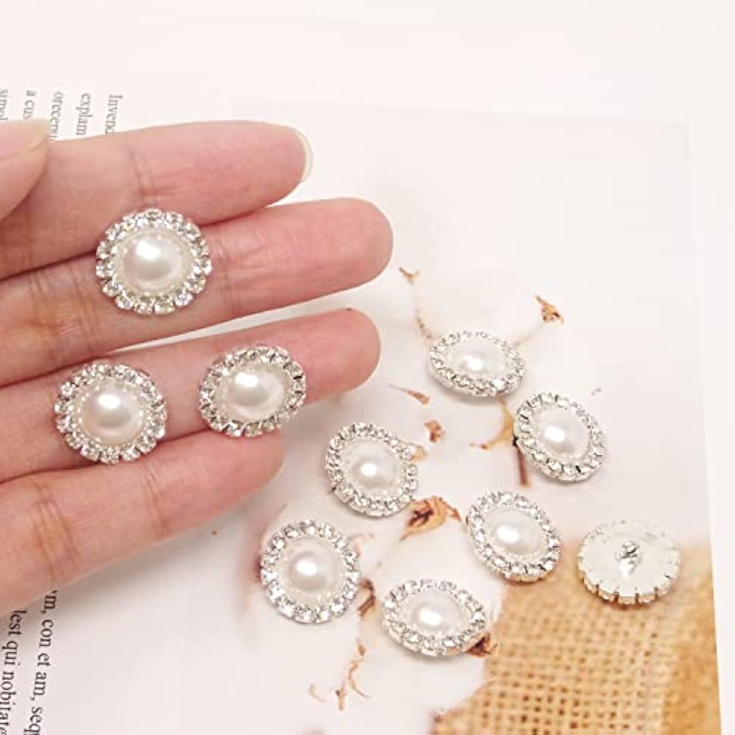 10Pcs 16Mm/0.63Inch Round Rhinestone Faux Pearl Buttons Embellishments