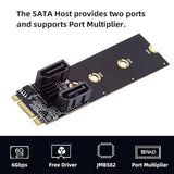 Cablecc PCI Express NGFF Key B+M to SATA 3.0 6Gbps Dual Ports Vertical Adapter