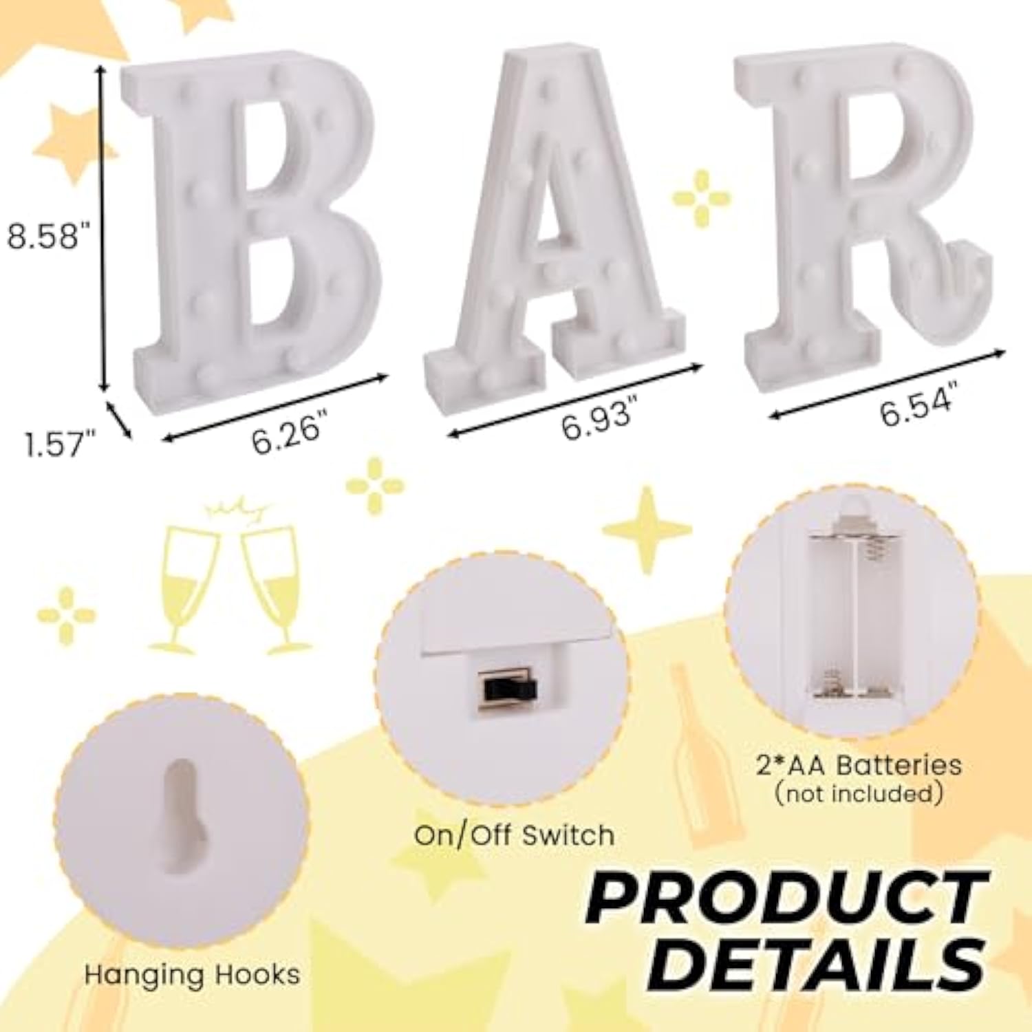 Light Up Bar Sign, Marquee Led Letters Battery Powered Led Letter Lights For Pub Home Bar Party Decoration