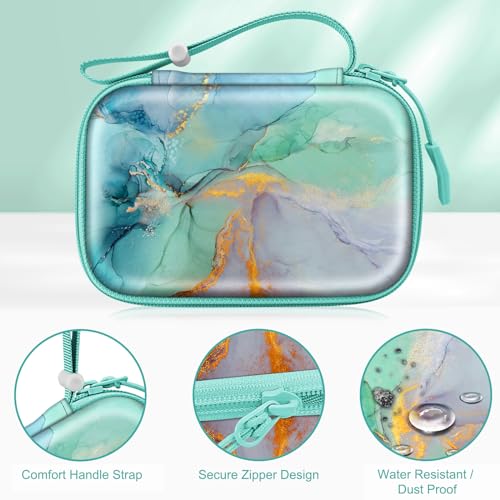 Label Maker Case Compatible With Phomemo D30 D35, Nelko P21, Supvan E10, Niimbot D11 D110, Jadens D110, Orgsta S001 - Portable Shockproof Hard Shell Label Printer Carrying Cover, Emerald Marble