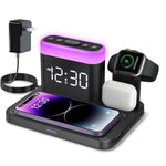 Wireless Charging Staion,3 In 1 Multiple Charger Stand With Alarm Clock,7 Night Light,Mag-Safe Charging Dock For Iphone 16 15 14 13 12 11 Pro Max Plus,Apple Watch10/9/8/7,For Airpods,Bedrooms