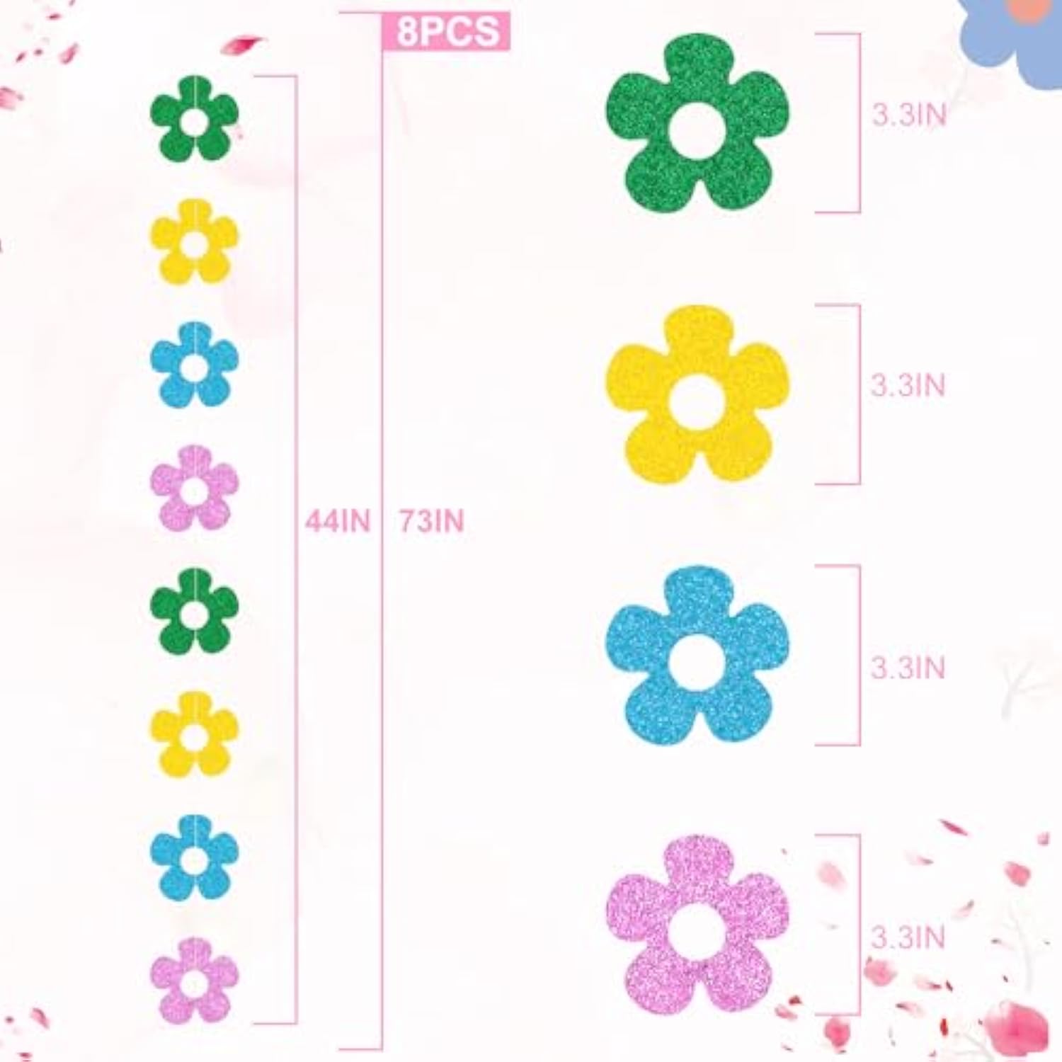 8 Pack Spring Banner Garland - Glitter Spring Flower Hanging Garland, Spring Party Decorations For Spring, Easter, Home Décor, Wedding, Party Supplies Decor And More