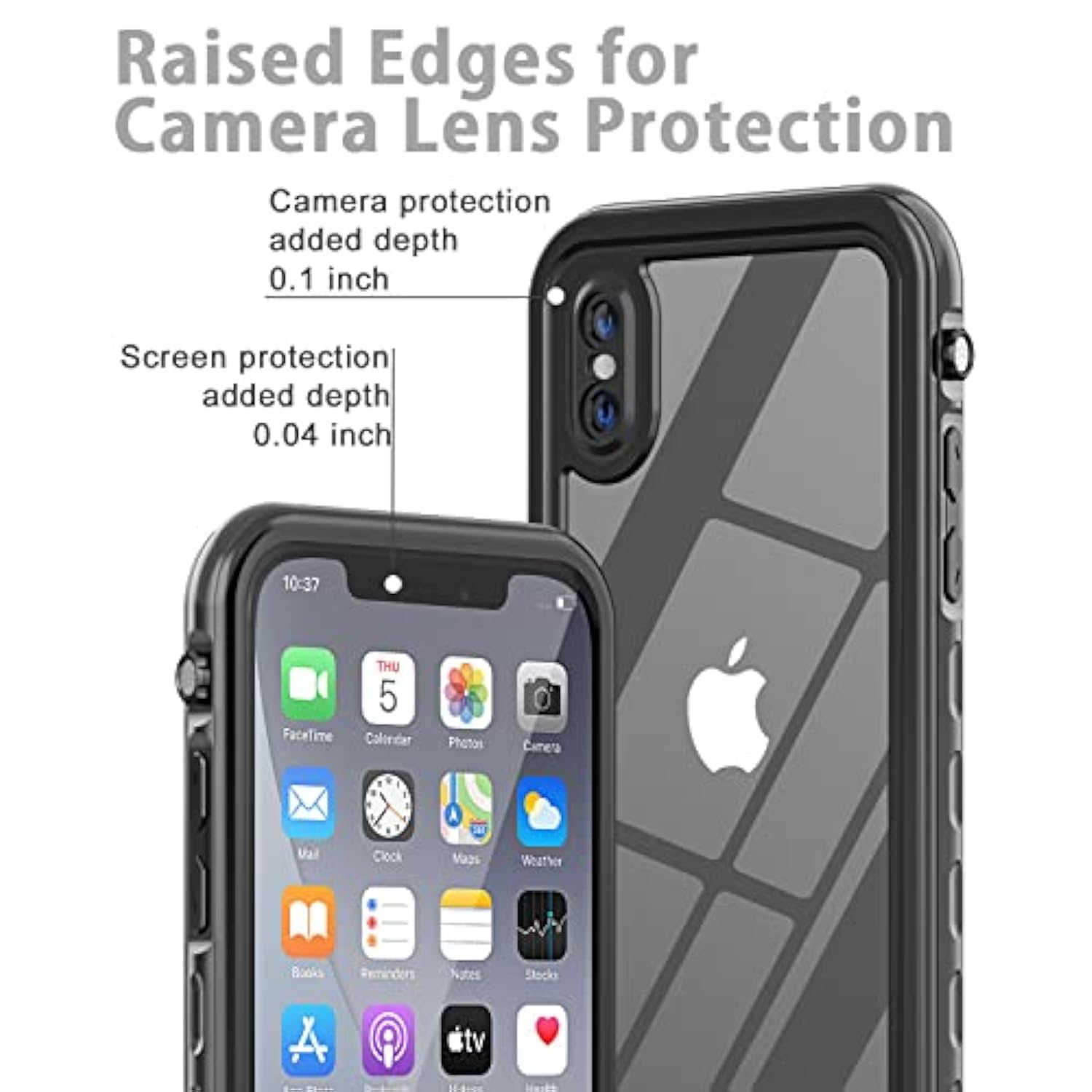 For Iphone X/Xs Waterproof Case Life Snowproof Dirtproof Shockproof Cover For Iphone X/Xs 5.8‘’ (Black)