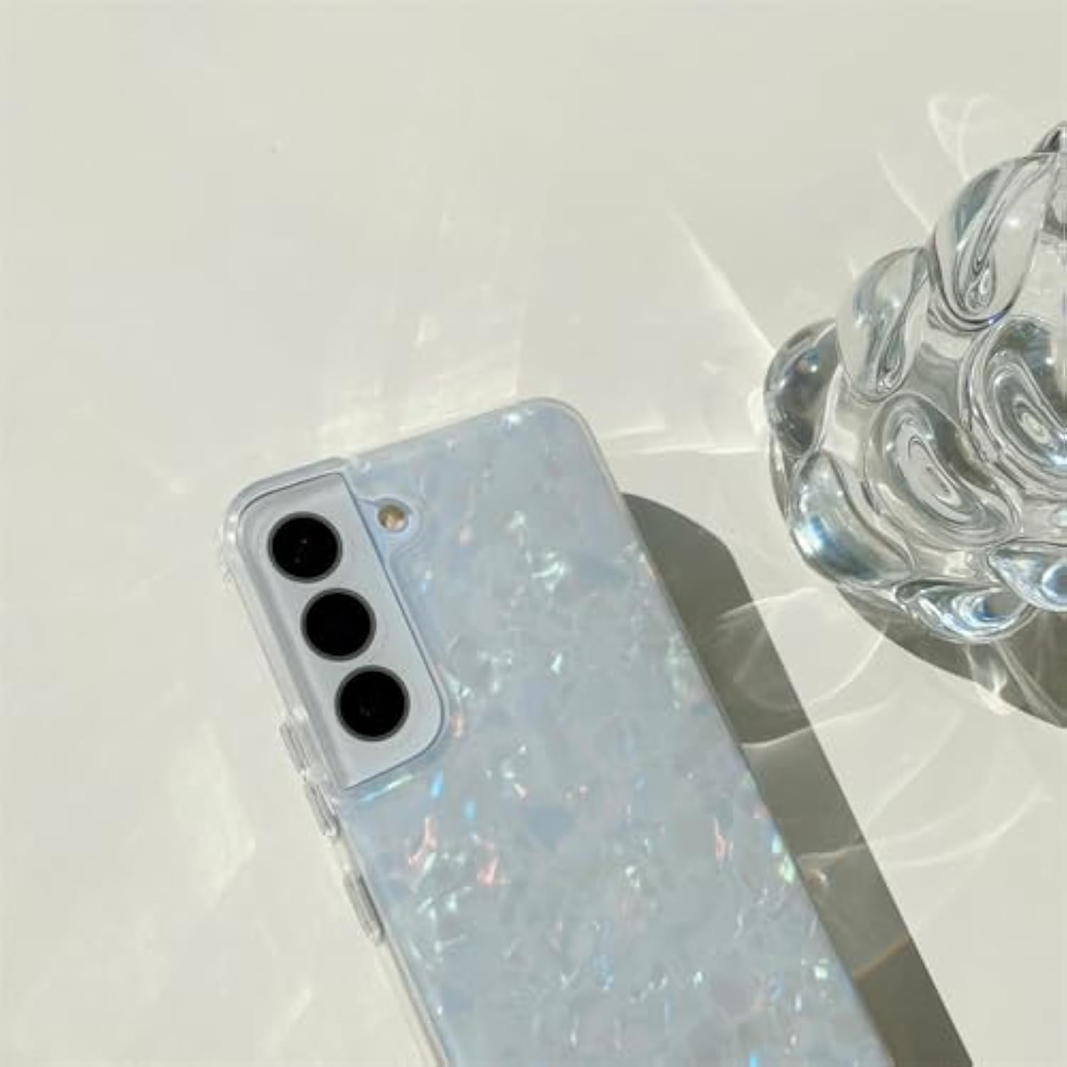 Galaxy S21 Case 5G 6.2Inch, Luxury Sparkle Glitter Translucent Clear Opal Pearly Thinfoil Design Shiny Graphic Print Soft Silicone Cover For Women Girls Slim Tpu Protective Phone Case Colorful