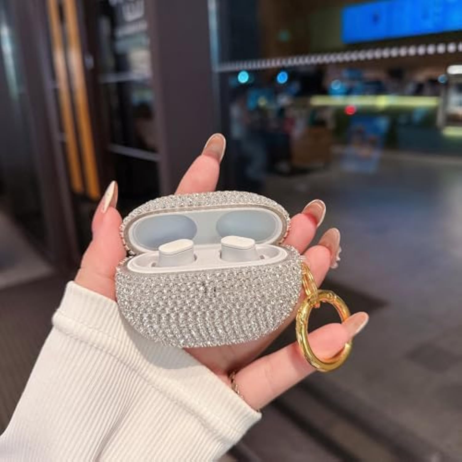 For Beats Studio Buds Wireless Bluetooth Headphones Case, Sparkling Premium Diamond Headphone Cover, Full Protection Shock And Scratch Resistant Protective Case For Women And Girls White