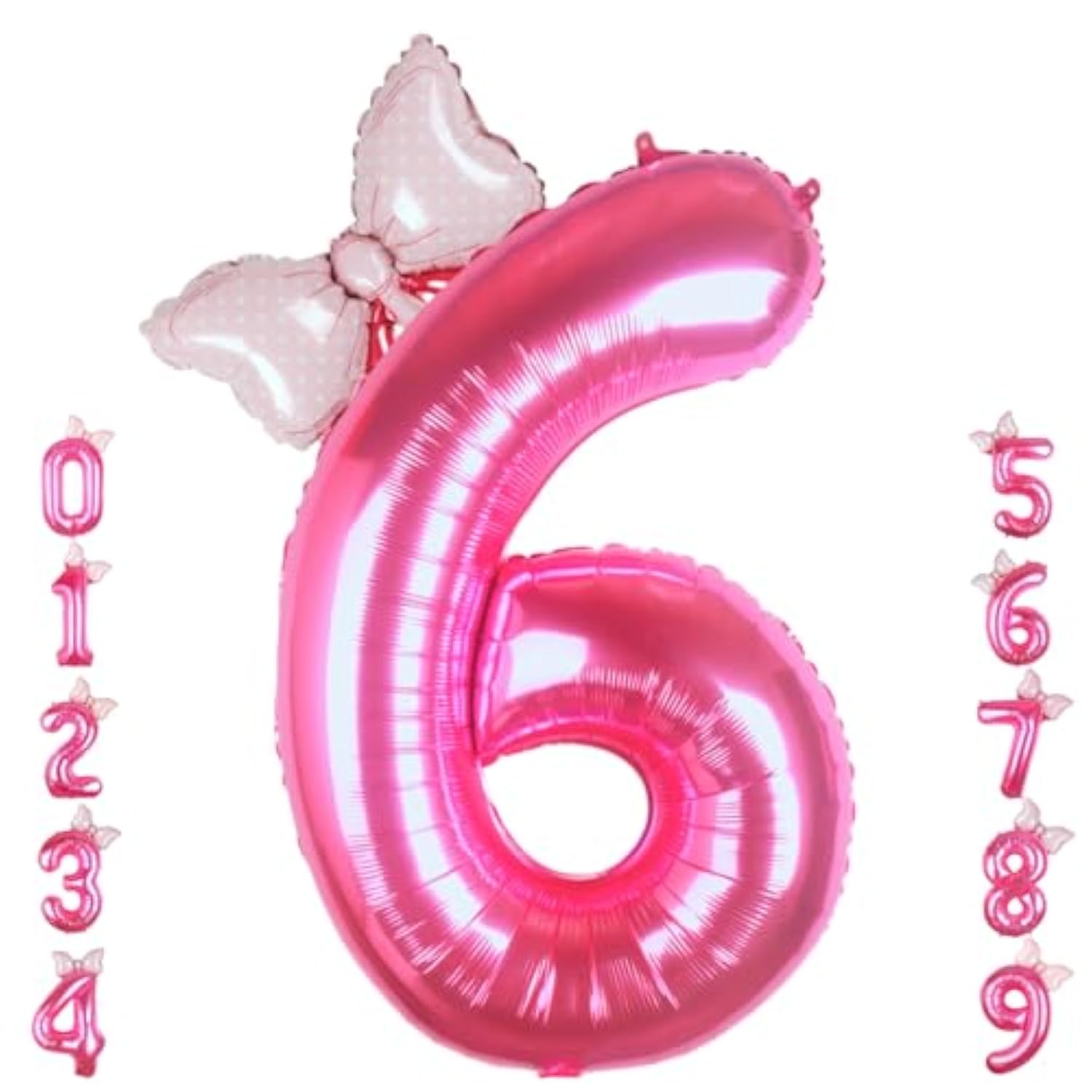 40 Inch Pink Number 6 Balloon With Mini Bow Balloon For Girls 6Th Birthday Decorations, Pink Princess Western Cowgirl Theme Birthday Party Balloons Decorations Supplies