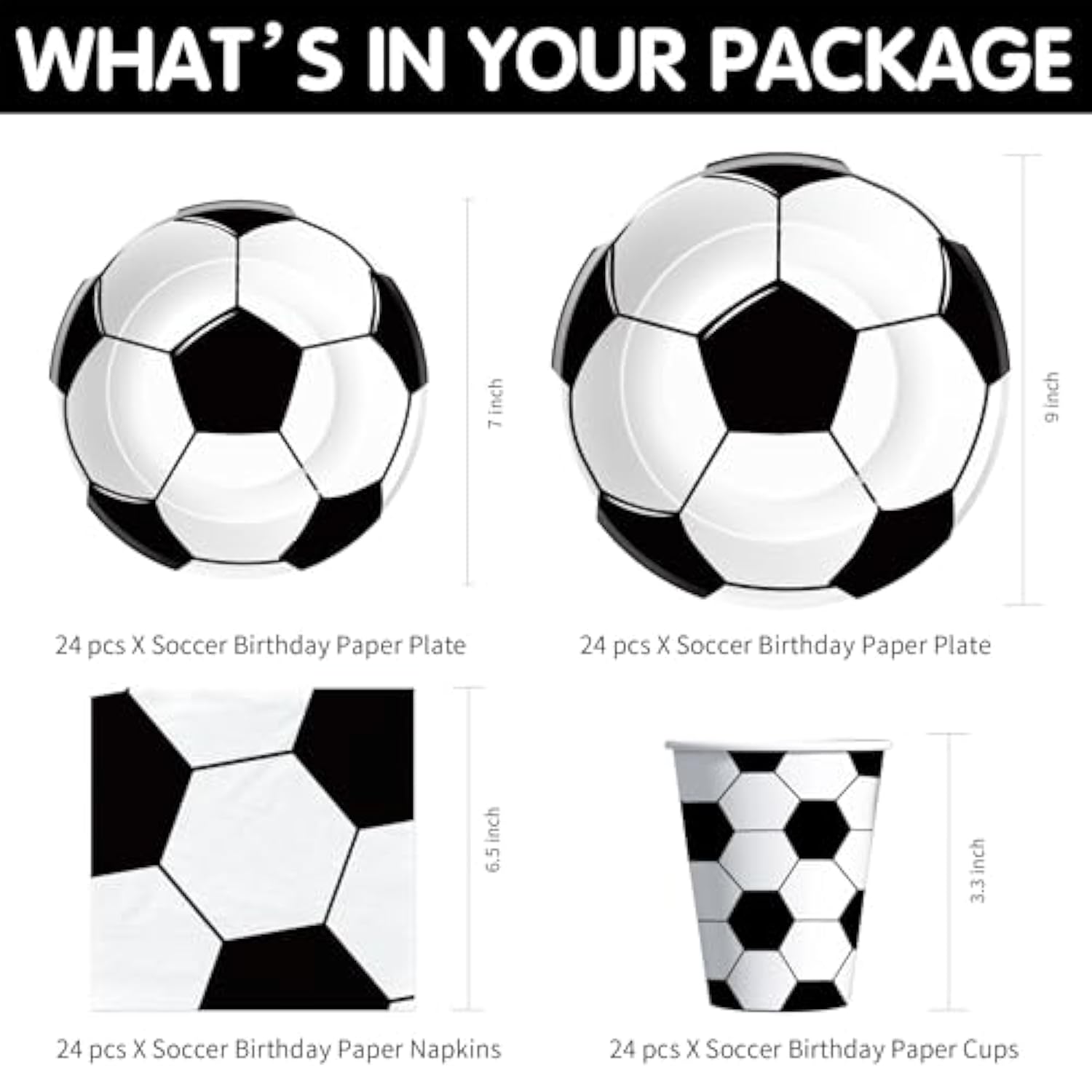 Soccer Birthday Party Supplies, Sports Theme Soccer Party Decorations Tableware, Paper Plates, Cups, Napkins, Happy Birthday Banner, Tablecloth, Cutlery, Serves 24