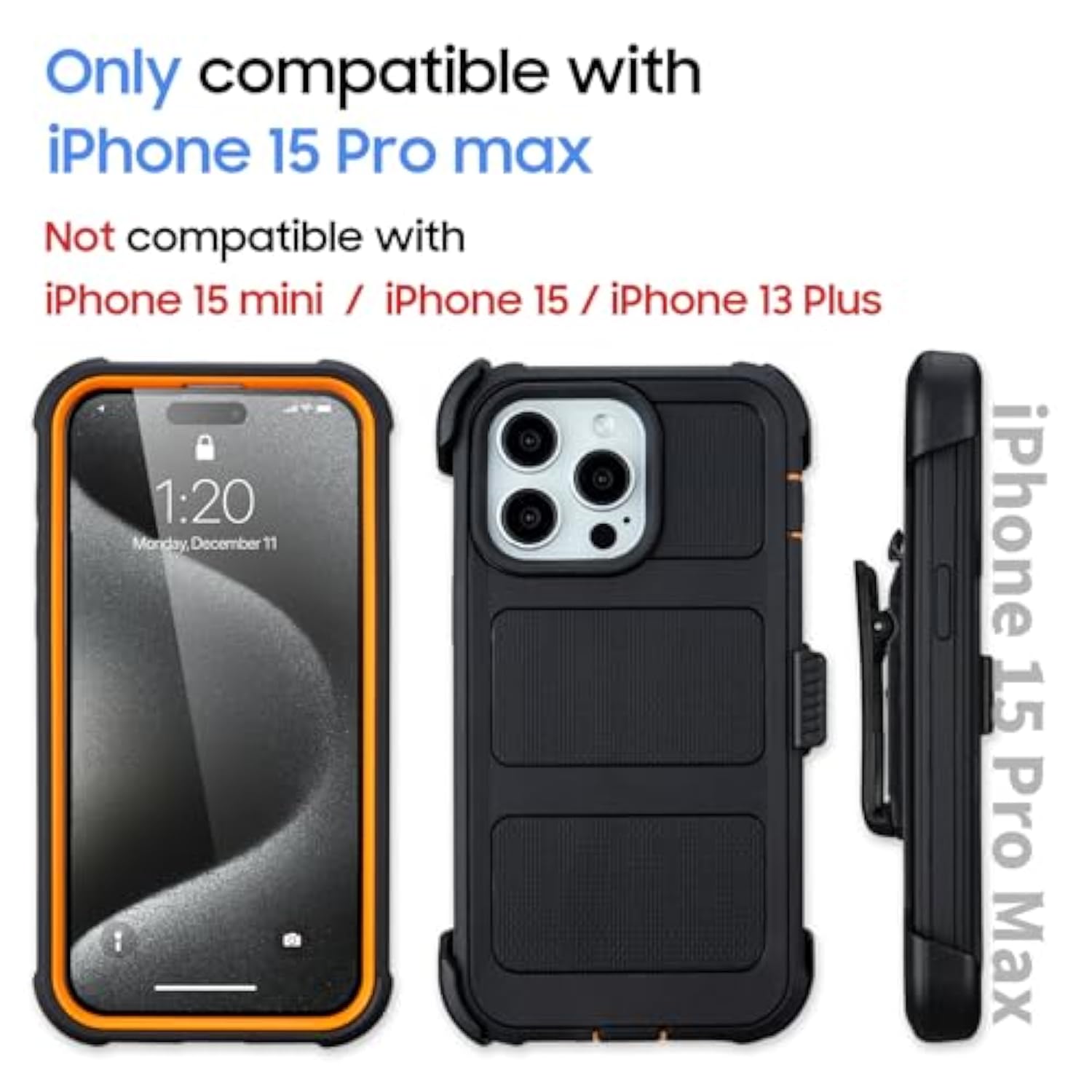 Defender For Iphone 15 Pro Max Case With Clip Holster,Heavy Duty Rugged Full-Body,2 Layers Of Sturdy,Anti-Drop,Military-Grade Defender Cover For Iphone 15 Pro Max Phone Case (Black & Orange)