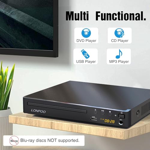 DVD Players HDMI for TV, Compact Multi Region DVD CD Player with Full HD Picture Quality,Anti-Skip,No Picture Freeze,Noise Cancellation,Microphone