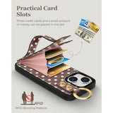 Brown Polka Dot Leather Wallet Case for iPhone 15 Plus for Women