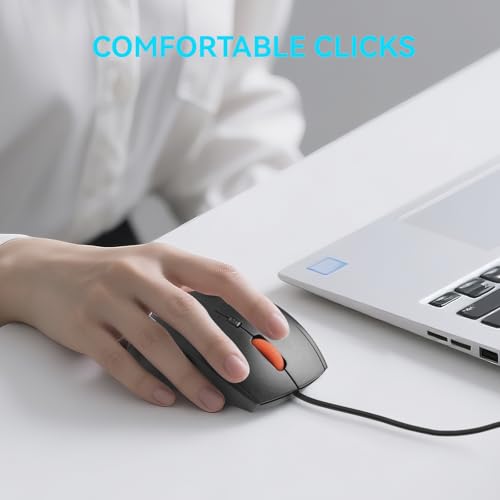 Wired Office Mouse, Ergonomic Design, Anti-Slip Silicone Grip, 600/1000/1600 Dpi Adjustable, 5Ft Cable, Compatible With Multiple Systems, For Office, School, Home (Black)