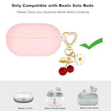 Protective Case For Beats Solo Buds Case Cover With Cute Cherry Charm Heart Keychain, Soft Silicone Daisy Key Chains Accessories For New Beats Solo Charging Case Earbuds For Women Men Pink