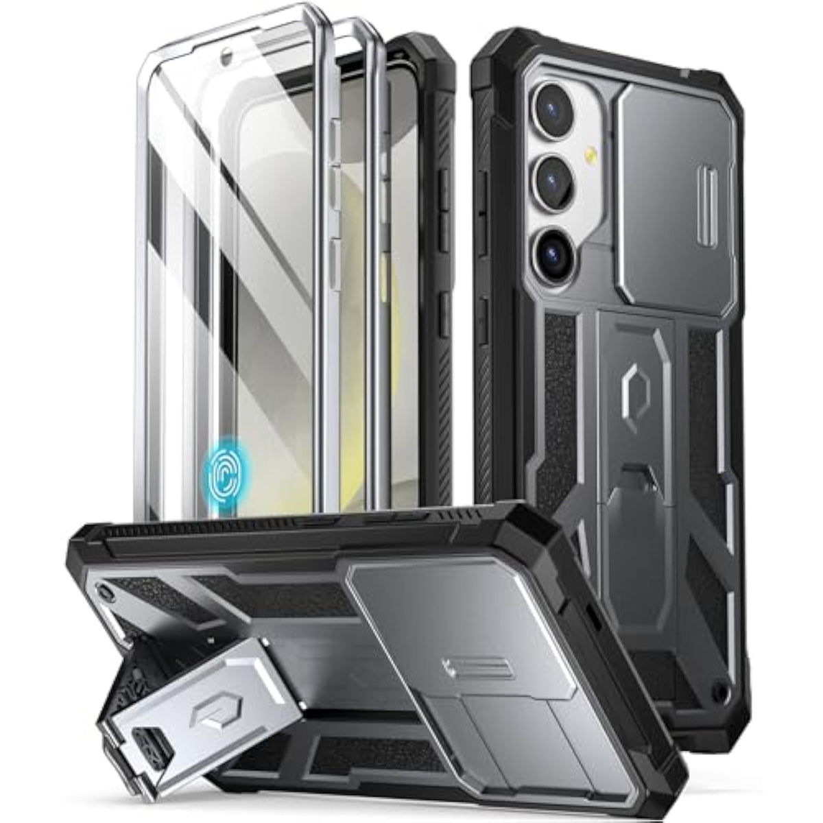 Spartan Case For Galaxy S24 6.2", [Slide Camera Cover] [Screen Protector Works With Fingerprint Id] Military Grade Rugged Shockproof S24 Phone Case With Kickstand, Metallic Gun Metal
