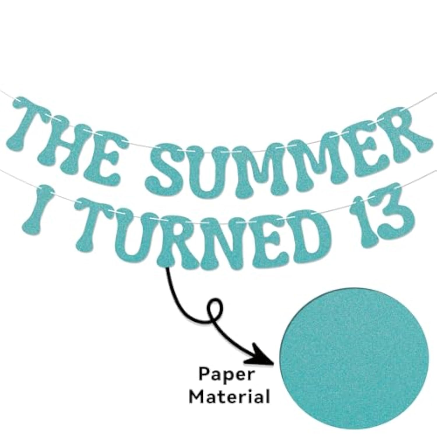 Summer I Turned 13 Banner, Blue Glitter Teen Boy 13th Birthday & Beach Decor