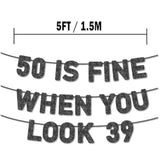 Pre-Strung 50 Is Fine When You Look 39 Banner For 50Th Birthday Decorations, 50Th Birthday Banner, 50Th Party Decorations, Black Glitter