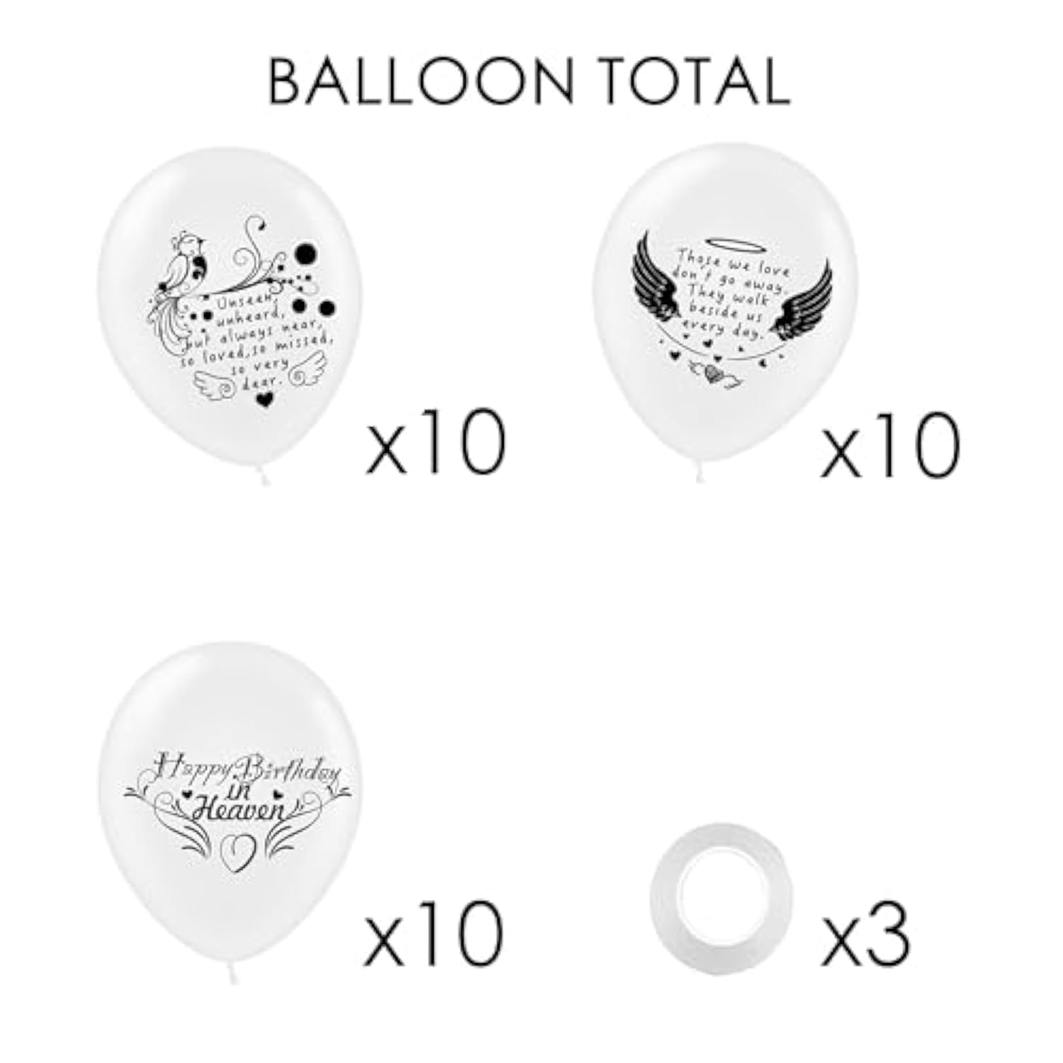 Happy Birthday In Heaven Balloons 30 Pieces 12" White Funeral Memorial Decorations Funeral Helium Remembrance Release Balloons For Condolence Funeral Anniversary Memorial (White)