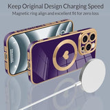 Magnetic Case For 16 Pro Max [Magsafe Compatible] Cute Love Luxury Plating Edge Bumper With Full Camera Lens, Purple (6.9")
