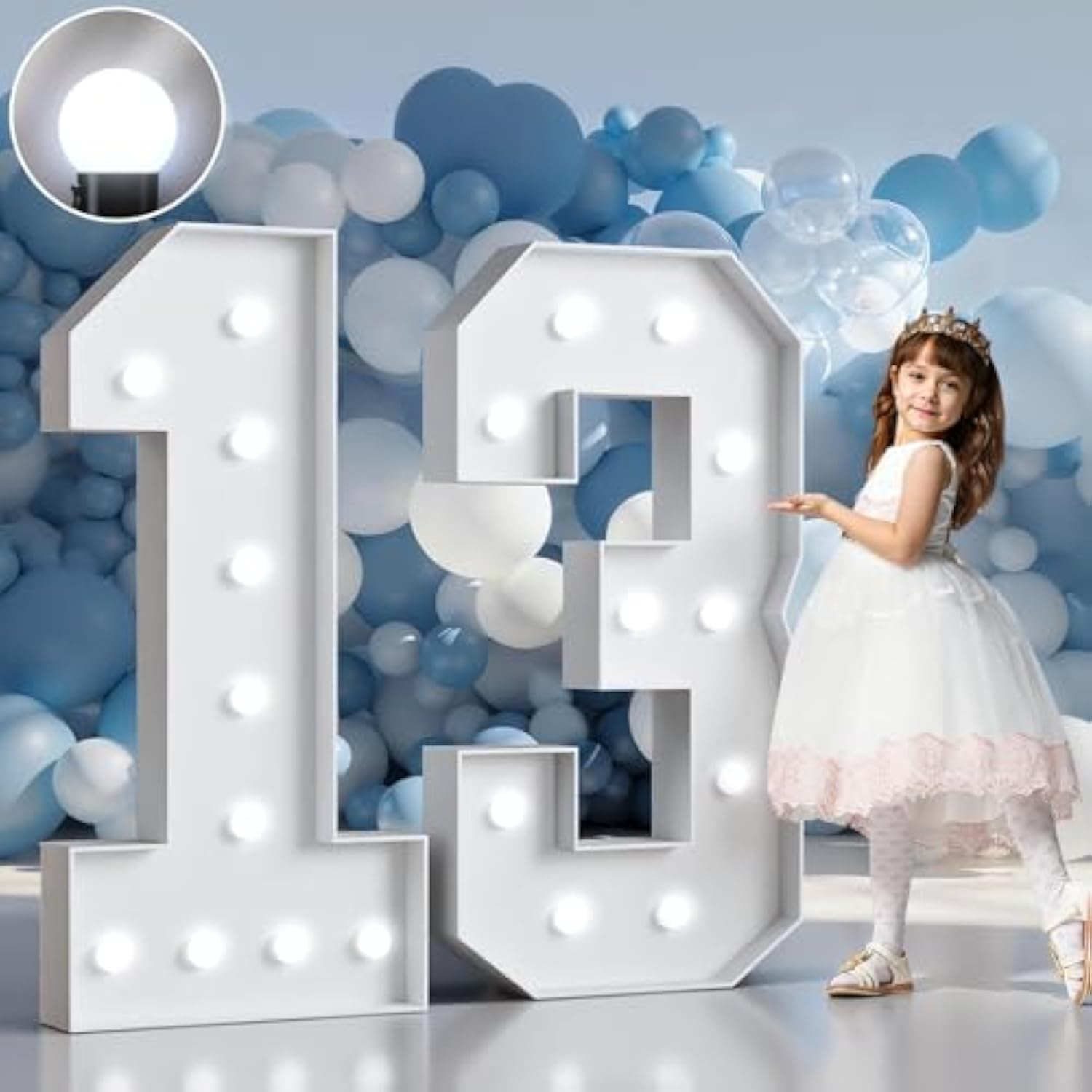 Marquee Numbers 4 Feet Tall Big Light Up Numbers 13Th Happy Birthday Decorations Girl Boy White Anniversary Party Decor Large Cardboard Prop Backdrop Sign 13