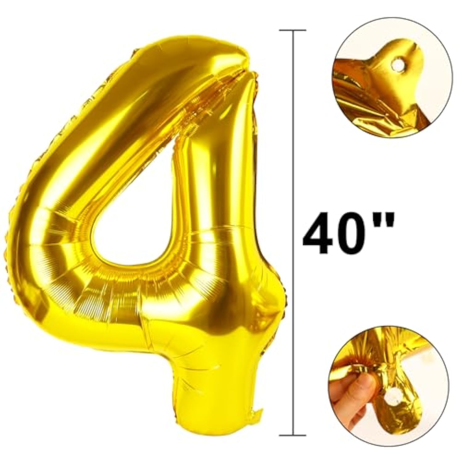 40 Inch Large 4 Balloon Numbers Gold Big Foil Number Balloons Giant Helium Happy 14Th 24Th Birthday Party Decorations For Man And Women, Huge Mylar Anniversary Party Supplies