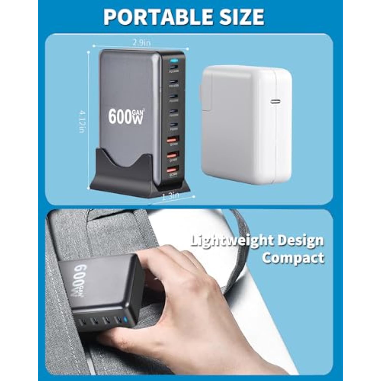 600W Usb C Fast Laptop Charging Station, 8 Port Multi Charger Block Gan Iii Fast Charging Brick Charger For Multiple Devices 140W Pd3.0 Pps Compatible With Macbook Pro/Air/Ipad Iphone 16/15/14/13