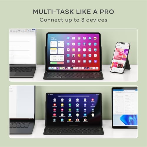 Onthego Bluetooth Keyboard With Adjustable Stand, Connect Up 3 Devices, Usb C Rechargeable Battery, Compact And Portable Keyboard For Ipad, Tablet Black