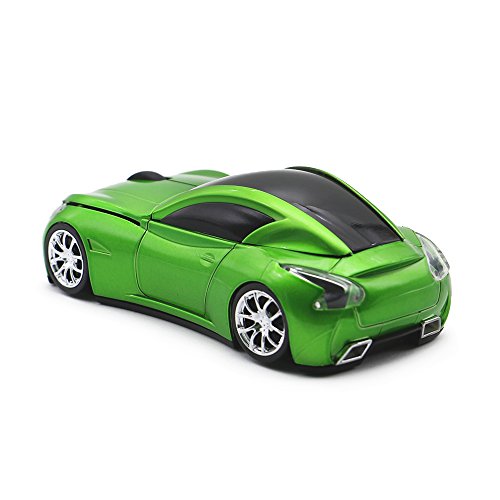 Ai5G Race Car Mouse Wireless Sports Car Shaped Mouse 2.4Ghz Led Light Shining Surface Decoration Desktop Laptop Computer Mice Optical (Green)