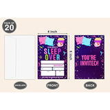 Sleepover Birthday Invitations For Girls Boys Kids, Fill In Party Invites, Decorations, Favors, 20 Invitations With Envelopes (B02)