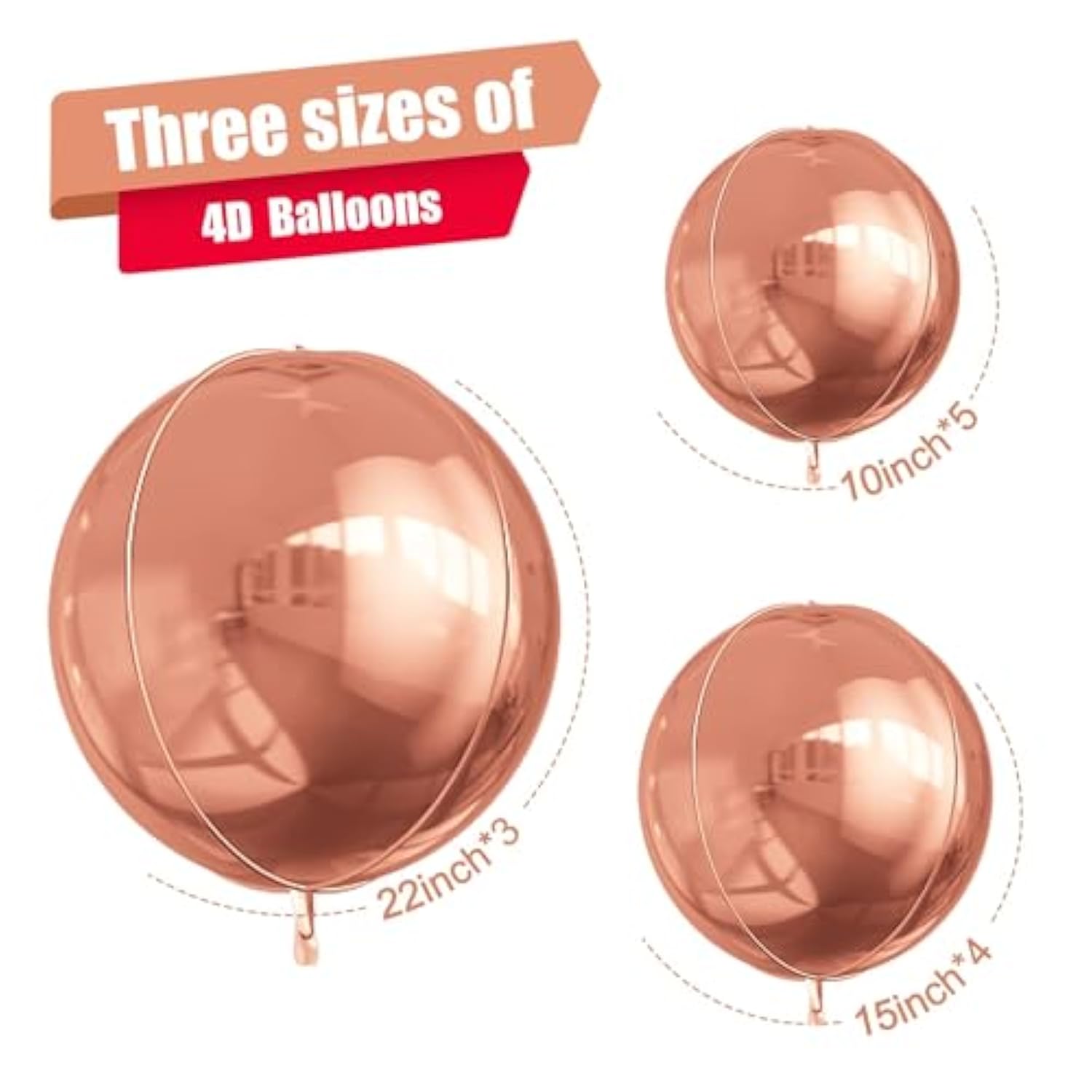 12Pcs Rose Gold Round Foil Balloons, 22" 15" 10" 4D Helium Ball Balloon, Metallic Rose Foil Balloon For Birthday Graduation Wedding Anniversary Bachelorette Disco Prom Party Decorations