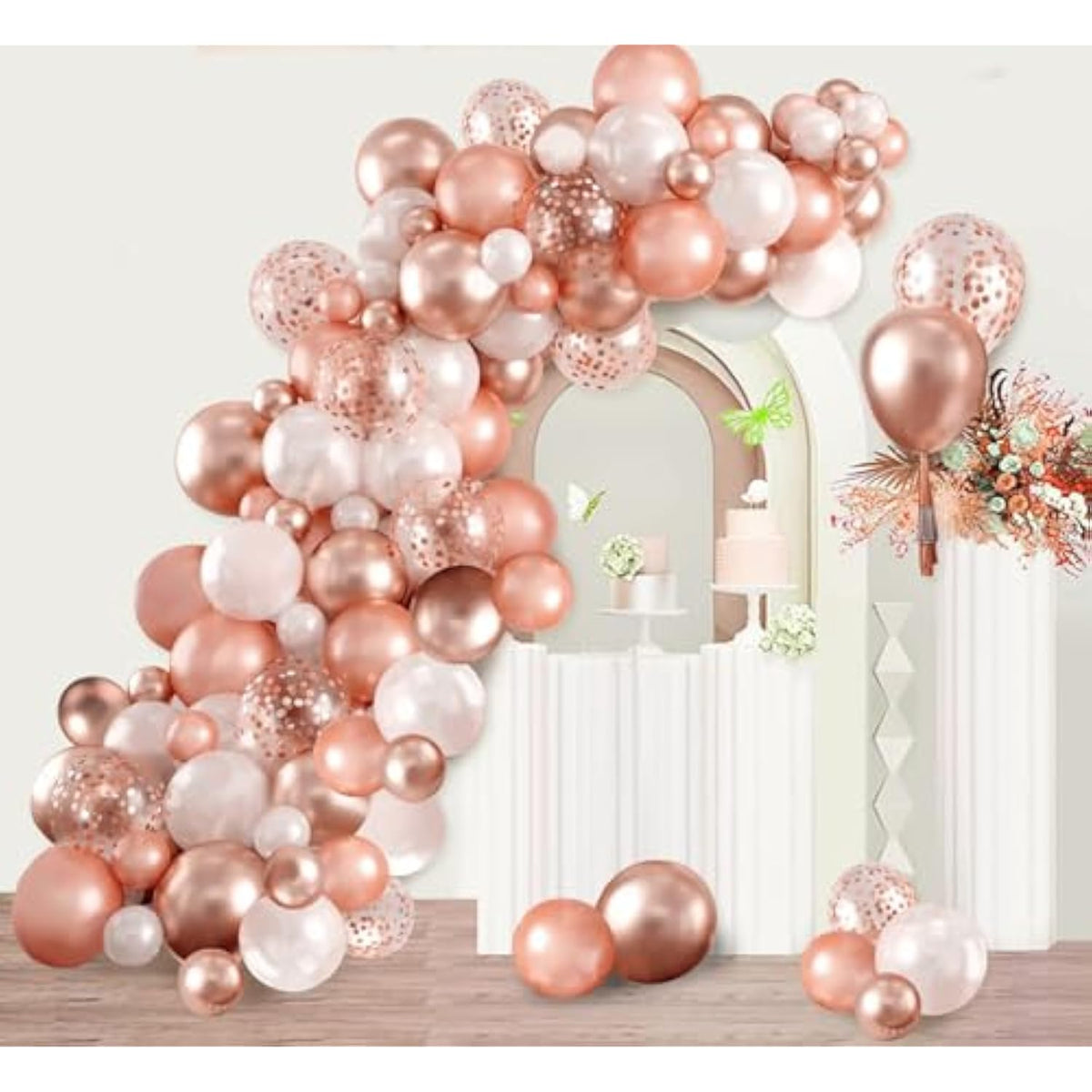 140PCS Rose Gold Balloon Arch Kit with Confetti Balloons for Party Decorations