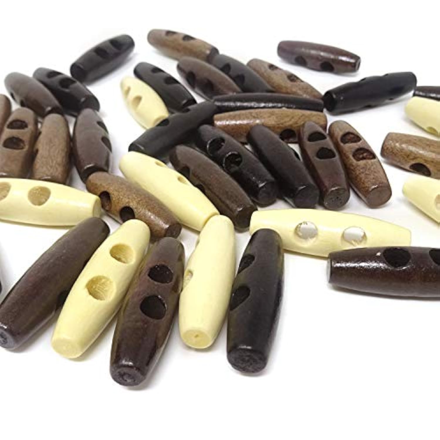 40Pcs 2 Holes Olive Shape Sewing Wood Toggle Buttons For Clothes