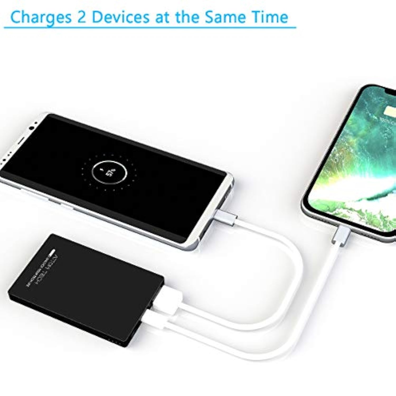 Dual Usb Output Super Slim Power Bank Ultra Thin, 3000Mah Portable Charger Mini External Phone Battery Pack Small Dual Outlet, Emergency Phone Power Backup (Black)