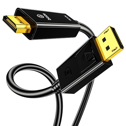 DP to HDMI Cable 4K 60Hz Gold Plated, 10ft/3m DisplayPort to HDMI Male to Male Adapter Cable for PC Laptop TV Monitor Projector, Gold Plated