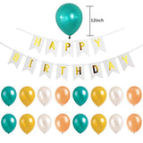 50Pcs Birthday Decorations Kit, Mint Gold Happy Birthday Banners With Tissue Pom Poms Tissue Tassels Paper Garland And Latex Balloons Happy Birthday Decoration For Kids And Woman