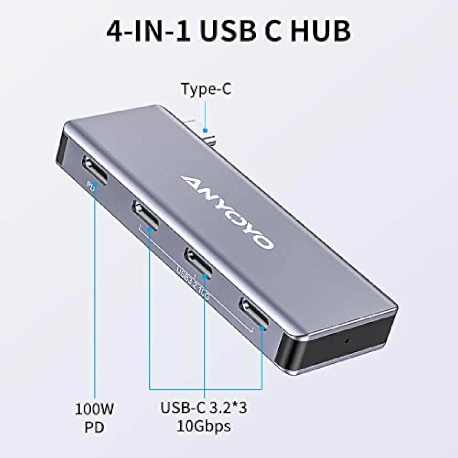 Usb C Hub,4 Port Usb-C To Usb-C Hub With 3 Usb 3.2 Gen2 Ports(10Gbps),1 100W P
