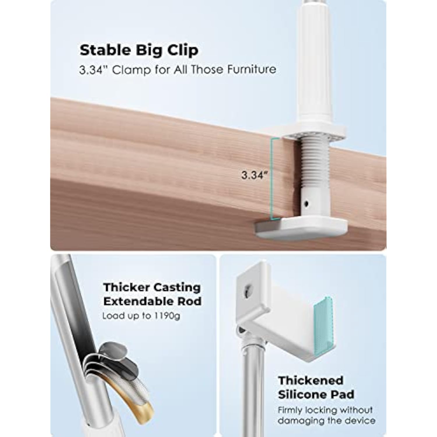 Phone Holder, Flexible Long Arm,Overhead Mount,360° Angle Adjustable,Aluminum Alloy, C Clamp For Headboard Bedside&Table&Desk,Compatible With 3.5"-6.9" Phone, 16 15 Plus/Pro Max W