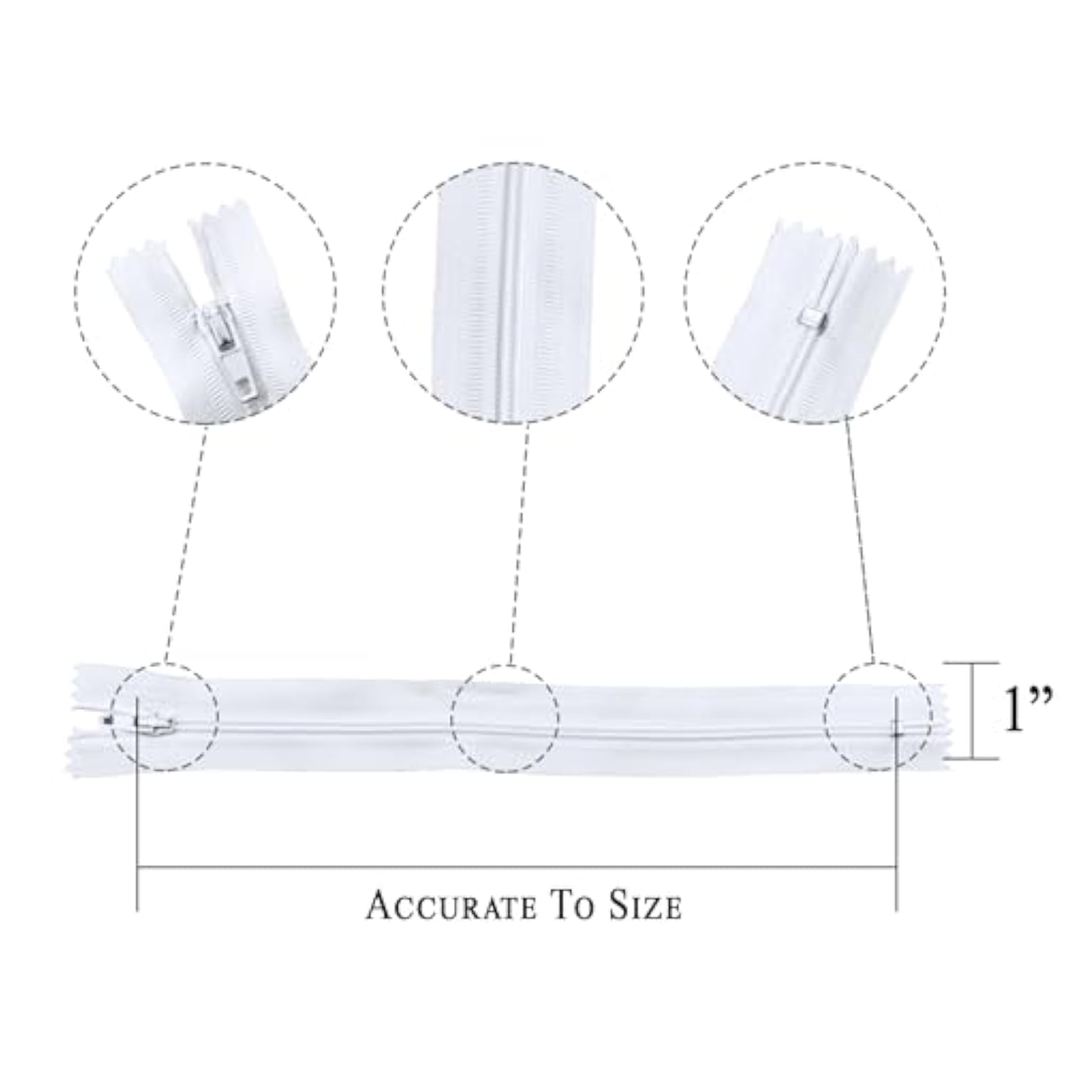15 Inch Nylon Zipper For Sewing Crafts | 20 Zippers / Pack (White)